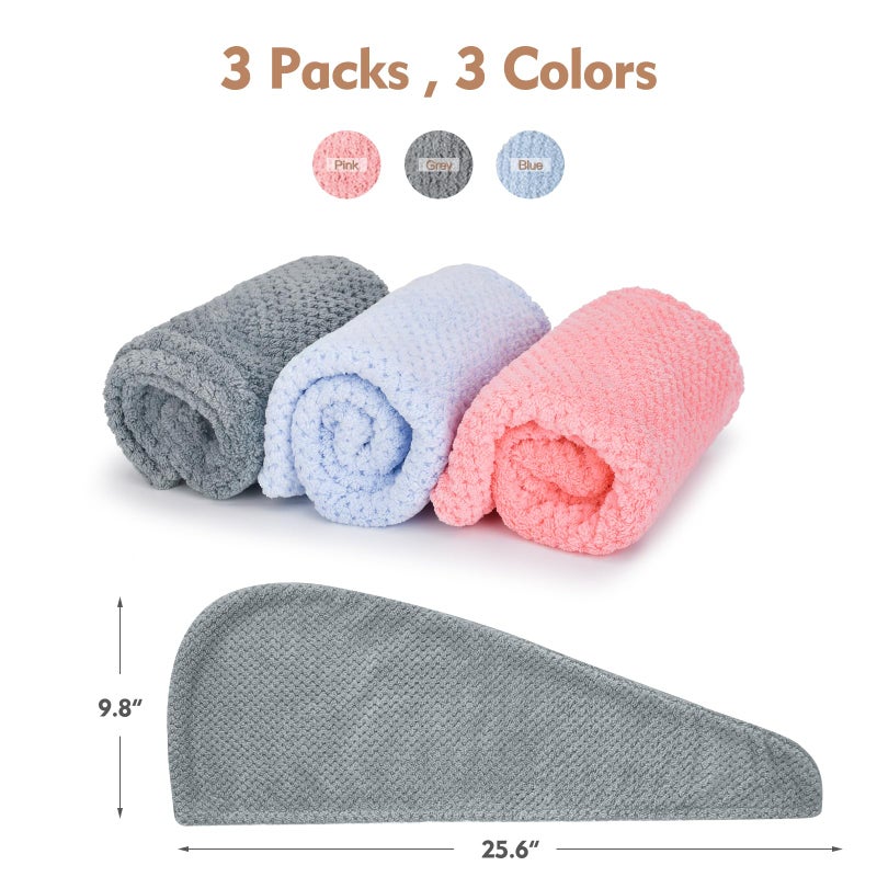 OEAGO Microfiber Hair Towel for Women: Gifts for Teen Girls Kids Girlfriends Wife Stocking Stuffers for Women Drying Wrap Towels for Curly Hair Head Accessories 3 Pacs Anti Frizz - Image 3