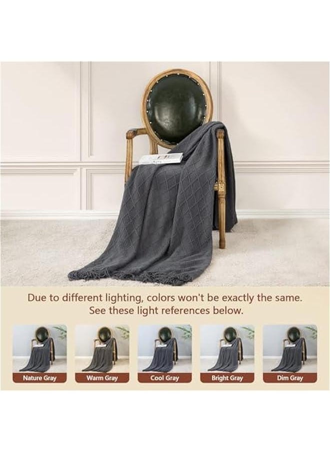 HOOKOR Knitted Throw Blankets for Couch and Bed, Soft Cozy Knit Blanket with Tassel, Lightweight Decorative Blankets and Throws, Farmhouse Warm Woven Blanket for Men and Women (Grey, 150x230CM)  - Image 5