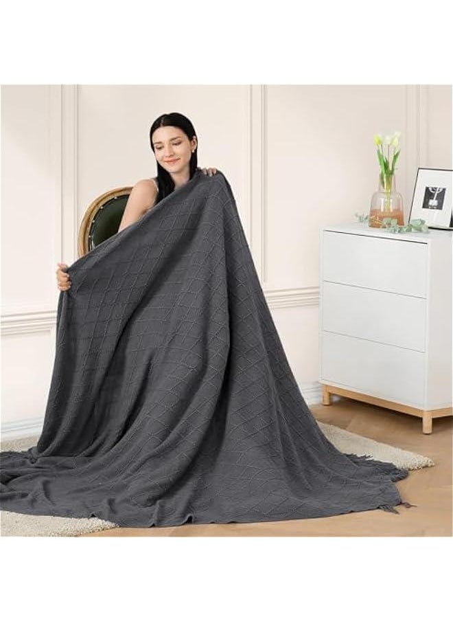 HOOKOR Knitted Throw Blankets for Couch and Bed, Soft Cozy Knit Blanket with Tassel, Lightweight Decorative Blankets and Throws, Farmhouse Warm Woven Blanket for Men and Women (Grey, 150x230CM)  - Image 2