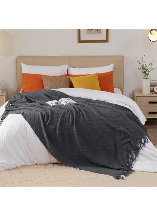 HOOKOR Knitted Throw Blankets for Couch and Bed, Soft Cozy Knit Blanket with Tassel, Lightweight Decorative Blankets and Throws, Farmhouse Warm Woven Blanket for Men and Women (Grey, 150x230CM)  - Image 3