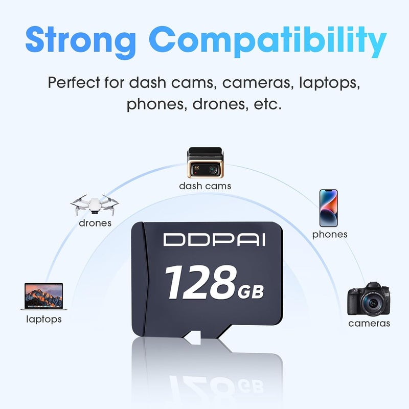 128GB TF Memory Card A1, U3, V30, Class 10, 4K Ultra HD High Speed Memory Compatible with Dashcam Smartphone Tablet Action Camera Surveillance Camera - Image 4