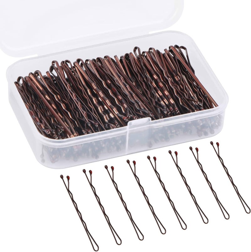 150 Pieces Bobby Pins Hair Clips Hair Grips Kirby Grips for Women Hair Styling Pins with Storage Box Brown