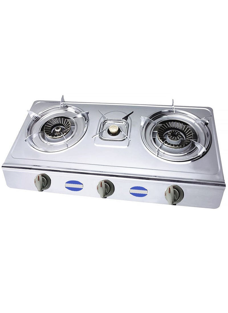 Generic - Flat Gas Stove Three Burners Heavy Stainless Steel And 3 Meter Gas Hose - Image 1