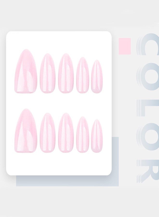 TOGZOM 30Pcs Pink Short Almond Press on Nails - Glossy Gel Acrylic Full Cover Medium Length - Glue on Stick on Nails for Women Girls - Image 3
