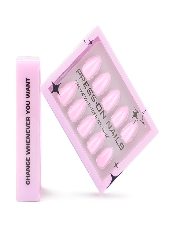 TOGZOM 30Pcs Pink Short Almond Press on Nails - Glossy Gel Acrylic Full Cover Medium Length - Glue on Stick on Nails for Women Girls - Image 2