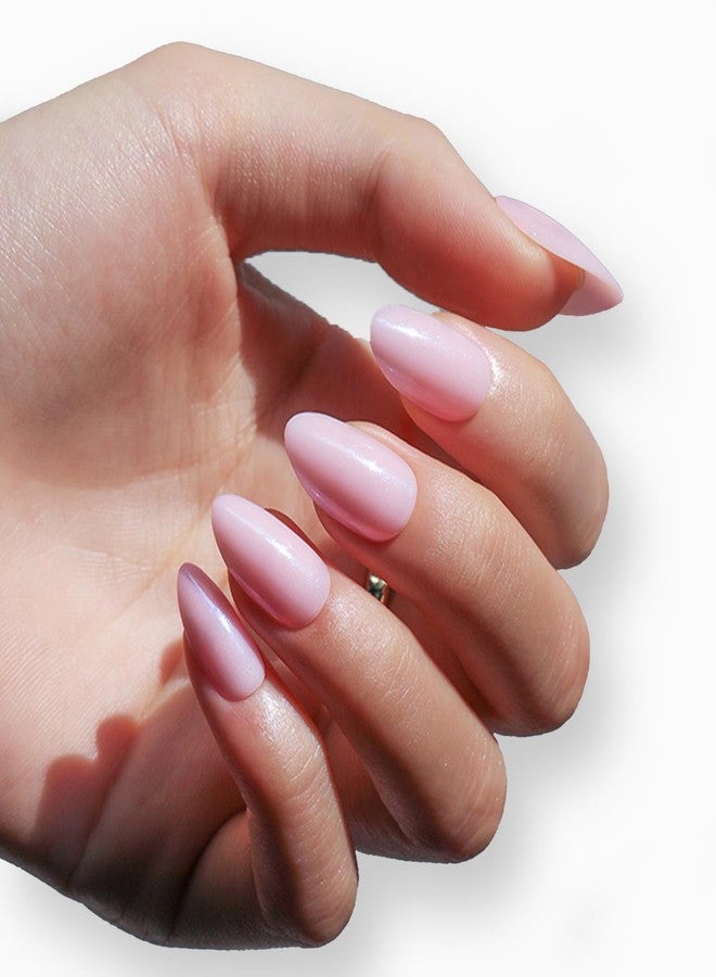 TOGZOM 30Pcs Pink Short Almond Press on Nails - Glossy Gel Acrylic Full Cover Medium Length - Glue on Stick on Nails for Women Girls - Image 1