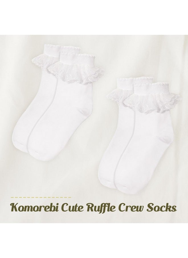 Komorebi - Komorebi Lace Ruffle Socks for Women Cotton Frilly Ankle Socks Gilrs Cute Socks Double Layer Lace Socks White-1 Pairs One Size - Image 1
