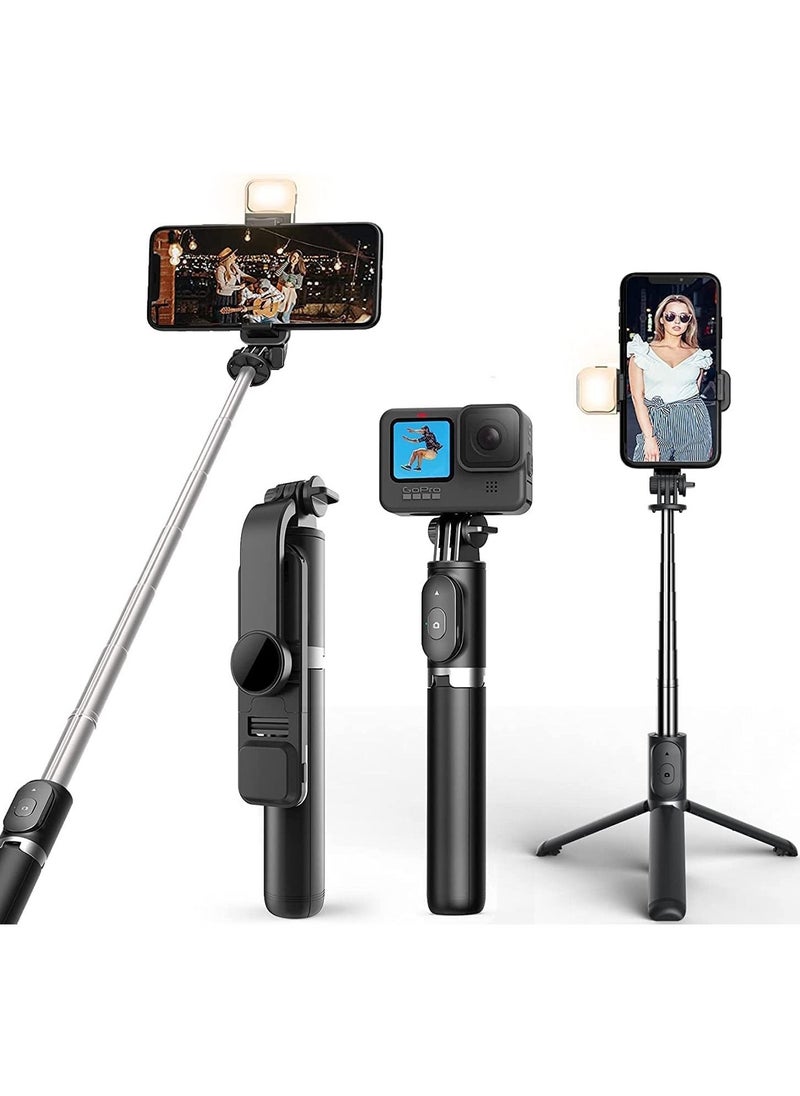 Selfie Stick with Light,Long Selfie Stick with Tripod Stand 100cm Plus,Bluetooth Mobile Selfie Stick for Mobile Phone, Makeup,Vlogging,Youtube
