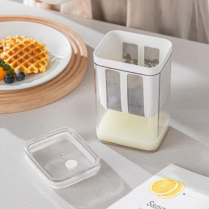 Hoxxu Greek Yogurt Strainer, 1800ml Multi Yoghurt Maker Strainer with Fine Mesh Bag & Lid for Thick Greek Yogurt, Soybean Milk, Kefir, Berries, Soup, Fruit Juice, Coffee - Image 1