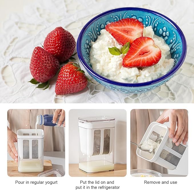 Hoxxu Greek Yogurt Strainer, 1800ml Multi Yoghurt Maker Strainer with Fine Mesh Bag & Lid for Thick Greek Yogurt, Soybean Milk, Kefir, Berries, Soup, Fruit Juice, Coffee - Image 4