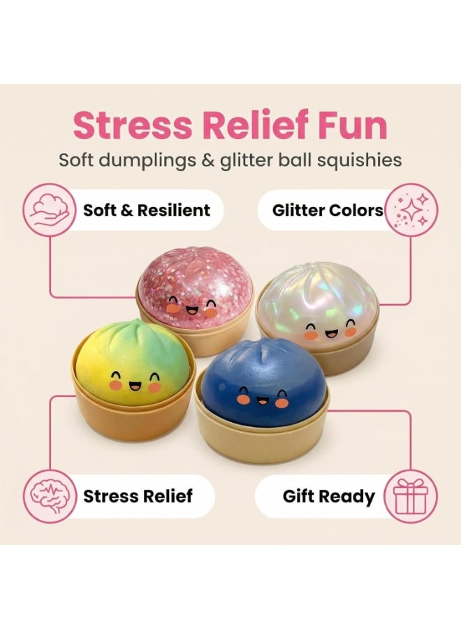 YOKA Giant Glitter Dumpling Squishy, Colorful Mystery Stress Dumplings, Cute Soft Calming Unbreakable Figurine Simulation Ball (White) - Image 5