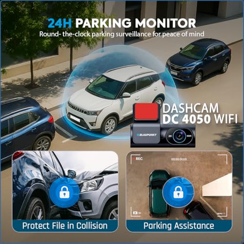 Blaupunkt Dashcam-DC 4050 WiFi Dual Camera 2K +1080P,Dual Port Charger,Dashboard Mount,G Sensor,256GB SD Card Capability,Mobile APP,140° Wide Angle View,Built-in Mic and Speaker,Time & Date Stamp - Image 2
