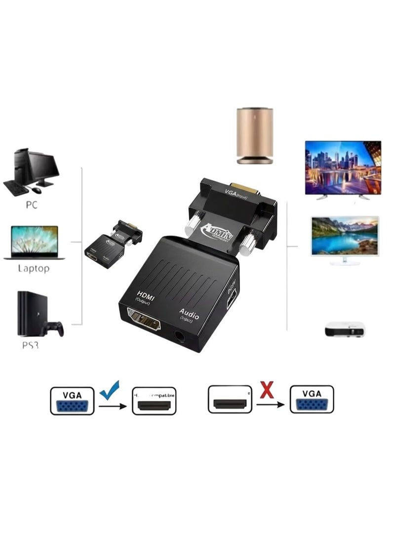VGA To HDMI-compatible Converter with 3.5mm Audio Cable for PS4 PC Laptop TV Monitor Projector 1080P VGA Female To HD Male Adapt - Image 2