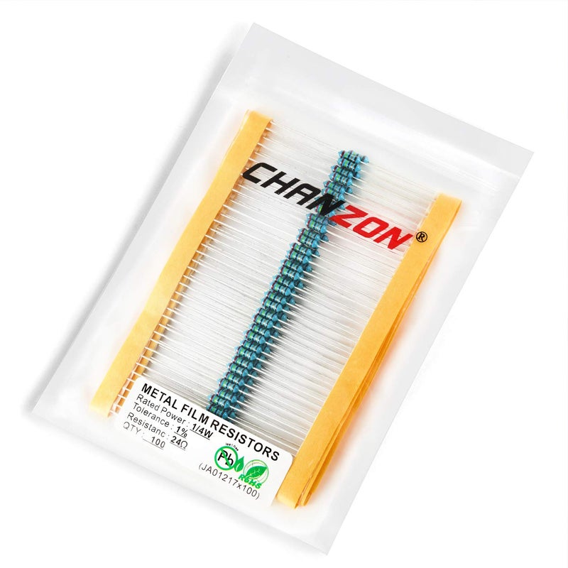 CHANZON 100pcs 1/4W (0.25W) 24 Ω ohm Metal Film Fixed Resistor 0.01 ±1% Tolerance 24R MF Through Hole Resistors Current Limiting Rohs Certificated - Image 3