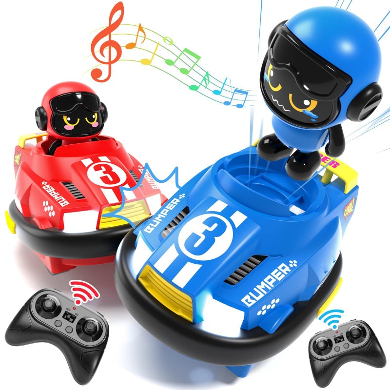bessome 2 Pack Cute Cartoon Remote Control Bumper Car for ToddlersMini RC Cars with Light Sound 360RotatingRace car Toys for 3 4 5 6Year Old Boys Girls KidsChristmas Birthday Gifts - Image 2