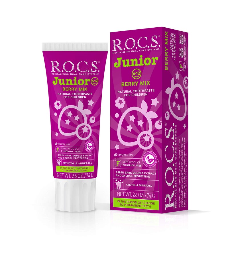 Rocs R.O.C.S. Junior Toothpaste - Enamel Whitening Teeth Gum Protection - for Children 6-12 Years Old - Safe to Swallow - Natural, No Fluoride or Sulfate (Berry Mix, Pack of 1) - Image 1