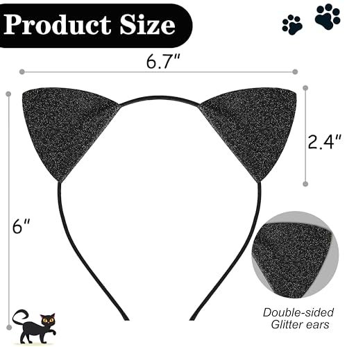 Ellzk Black Cat Ears Headband with Glitter Kitty Ears and Black Mask for Woman - Image 2
