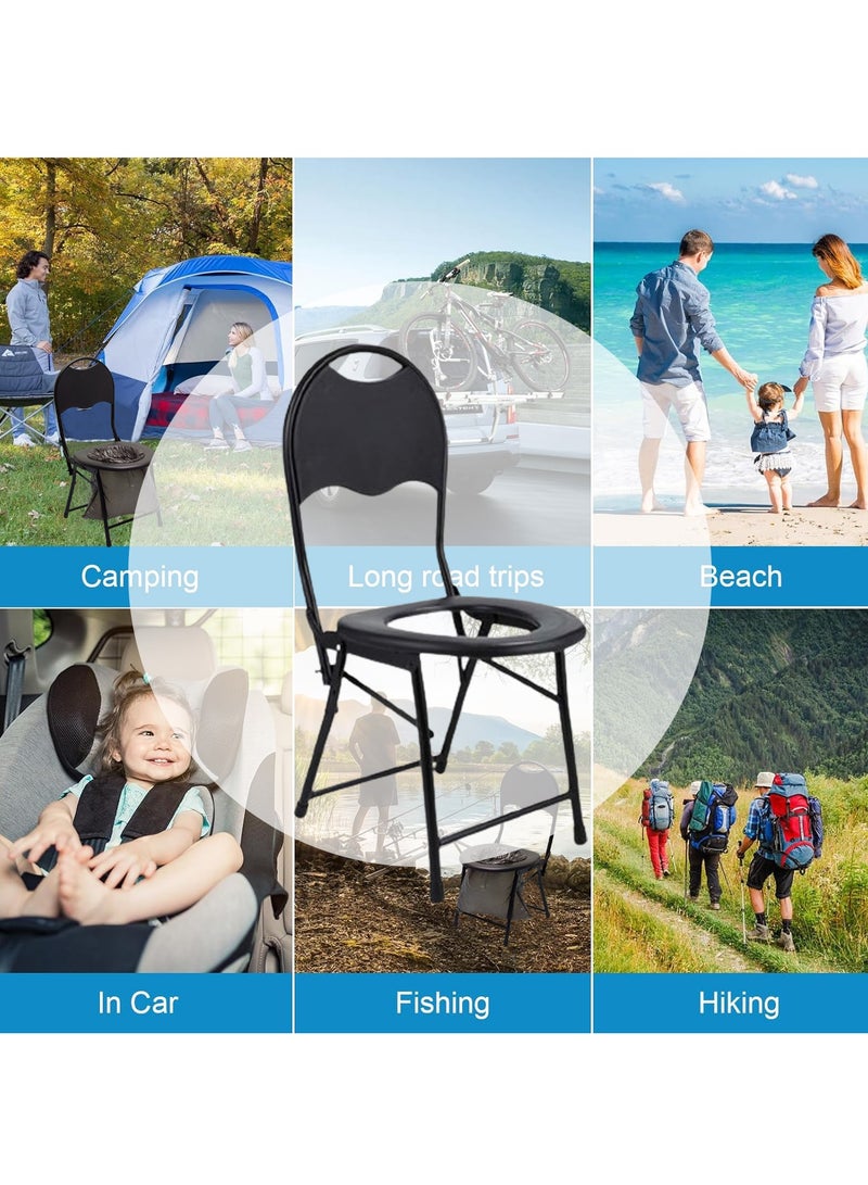 Shower Chair for Waterproof Comfortable Non-Slip Commode Chair for Disabled Easy to Clean Easy to Install Commode Toilet Elderly Folding Compact Lightweight Portable for Camping/Car/Bathroom (Black) - Image 4