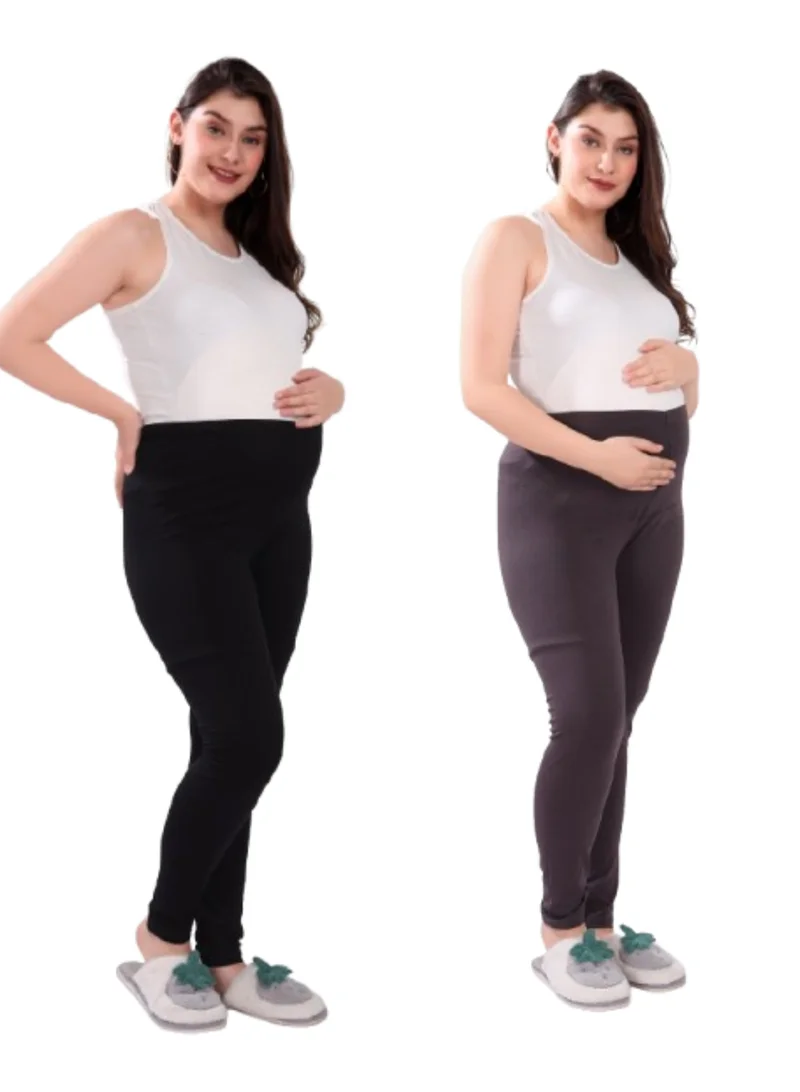 TUMMY Pack of 2 Viscose Solid High GRaist Maternity Leggings