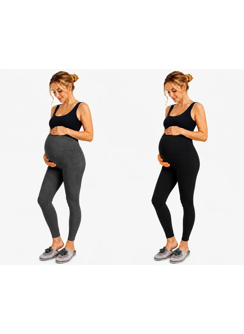 TUMMY Pack of 2 Viscose Solid High GRaist Maternity Leggings