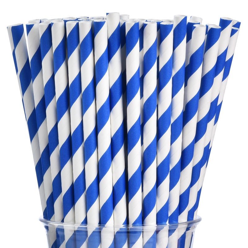 ALINK 100 Royal Blue and White Striped Paper Straws  Biodegradable Disposable Drinking Straws for Christmas  Brithday  New Year  Party Decoration Supplies - Image 1