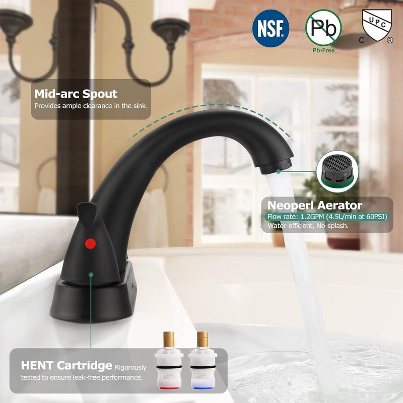 PARLOS 2-Handle Bathroom Sink Faucet with Drain Assembly and Supply Hoses Matte Black,1359804 - Image 2