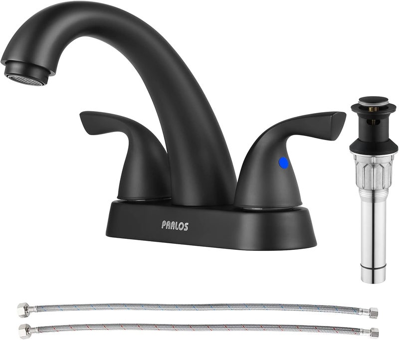 PARLOS 2-Handle Bathroom Sink Faucet with Drain Assembly and Supply Hoses Matte Black,1359804 - Image 1