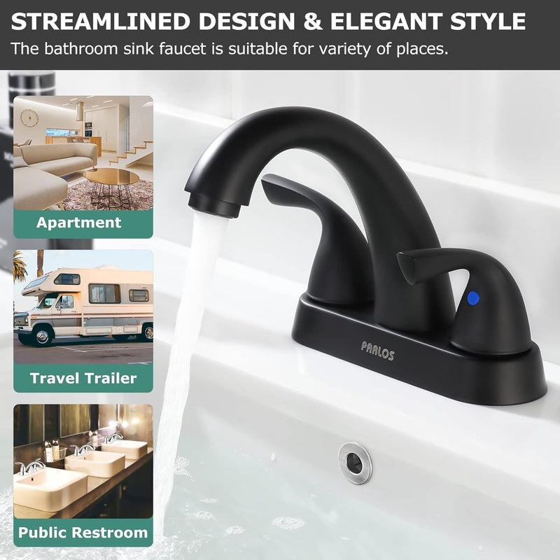 PARLOS 2-Handle Bathroom Sink Faucet with Drain Assembly and Supply Hoses Matte Black,1359804 - Image 3