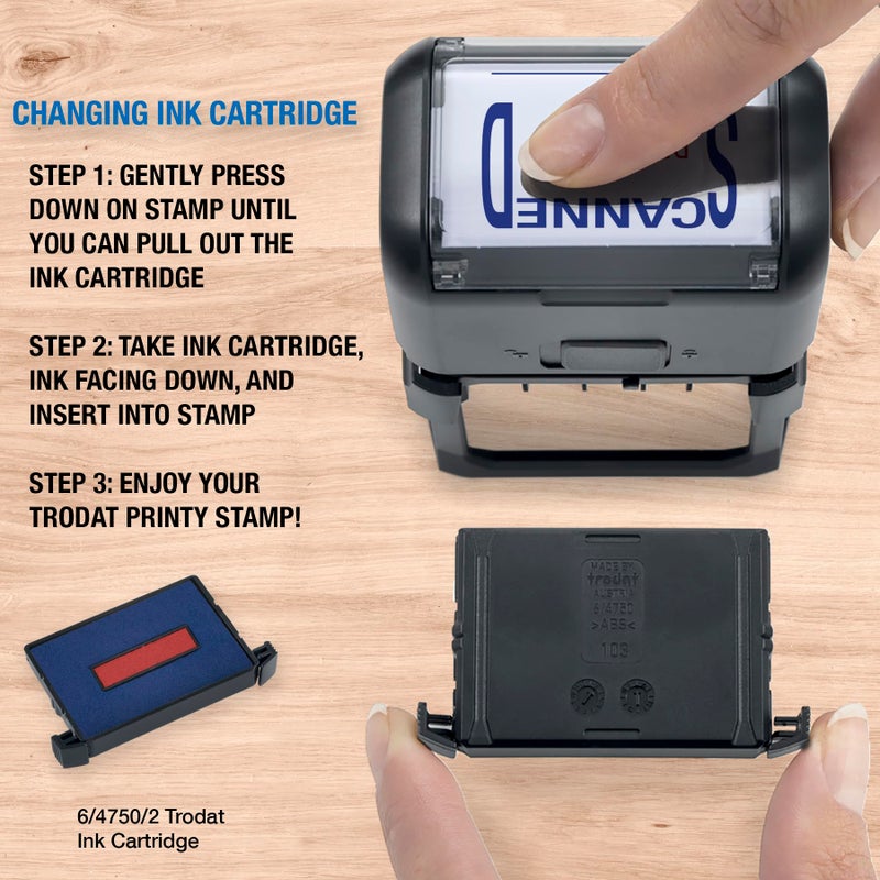 Trodat Printy 4750 Self Inking Date Stamp with Approved, Copy, EMAILED, Scanned â€“ Blue and Red Ink, 1" x 1-5/8" - Image 5