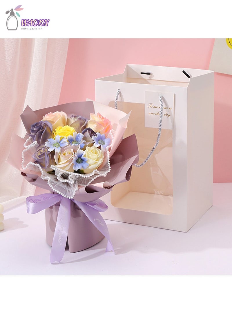 WAOKN 9-Piece Rose Bouquet Forever Flowers Decor Artificial Flower Bouquet High-Value Soap Flower Gift Box Long-Lasting Real Roses Forever Bouquet for Valentines Day Mothers Day Birthday Gifts for Women Purple - Image 2