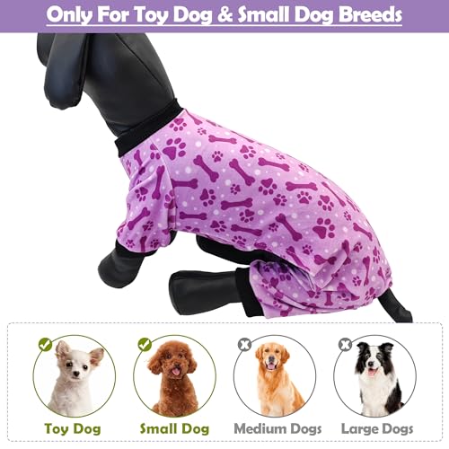 PET SHOW 4 Pack Small Dog Pajamas Paw Bone Patterns Cute Clothes for Medium Dogs Soft Fleece Stretchy PJs 4 Legged Jumpsuit Puppy Cats Onesies Outfits with Sleeve Dachshund Doggies Girl Boy Small - Image 3
