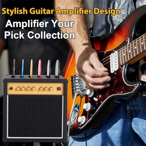 HETOETF Guitar Picks Holder Box, Amp Speaker Pick Holder with 5 Celluloid Guitar Picks, Guitar Pick Storage Box Set for Guitar, Bass, Ukulele Players - Image 4