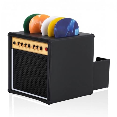 HETOETF Guitar Picks Holder Box, Amp Speaker Pick Holder with 5 Celluloid Guitar Picks, Guitar Pick Storage Box Set for Guitar, Bass, Ukulele Players - Image 1