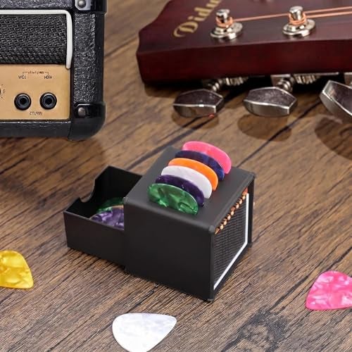 HETOETF Guitar Picks Holder Box, Amp Speaker Pick Holder with 5 Celluloid Guitar Picks, Guitar Pick Storage Box Set for Guitar, Bass, Ukulele Players - Image 3