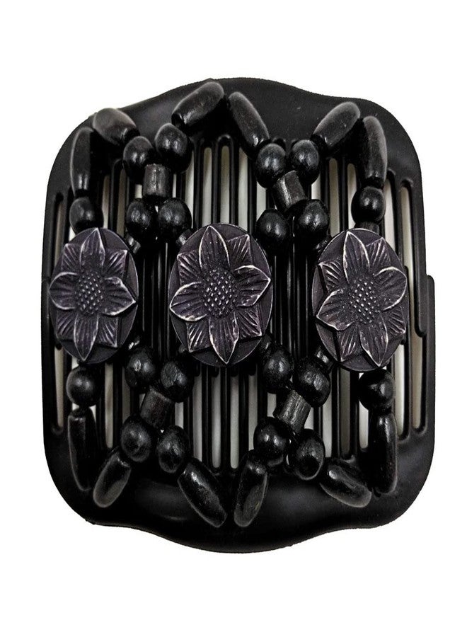 LOVEF Women Magic Hair Combs Wood Beaded Stretch Double Side Combs Clips Bun Maker Hair Accessories (Round Black) - Image 1
