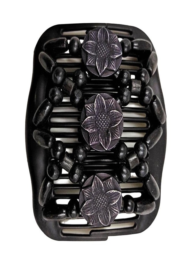 LOVEF Women Magic Hair Combs Wood Beaded Stretch Double Side Combs Clips Bun Maker Hair Accessories (Round Black) - Image 2
