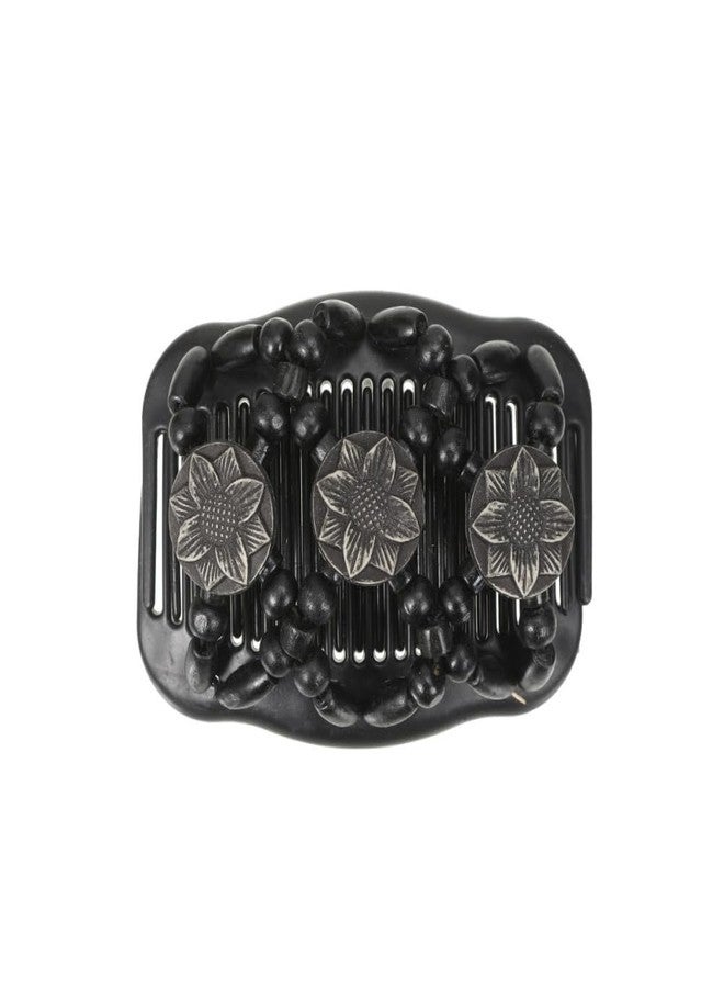 LOVEF Women Magic Hair Combs Wood Beaded Stretch Double Side Combs Clips Bun Maker Hair Accessories (Round Black) - Image 4