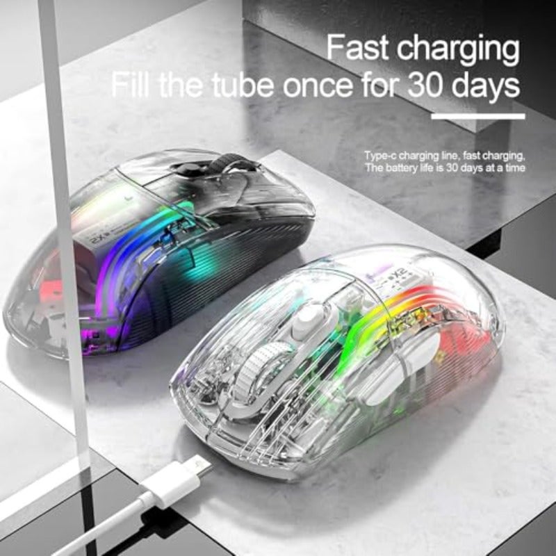 Rechargeable 2.4g Bluetooth Computer Mouse Wireless Gaming Mouse RGB Color E-Sports Office Silent Mouse 3 Connection Types Suitable for Computer Tablet Mobile Phone Transparent - Image 5