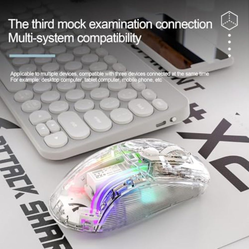 Rechargeable 2.4g Bluetooth Computer Mouse Wireless Gaming Mouse RGB Color E-Sports Office Silent Mouse 3 Connection Types Suitable for Computer Tablet Mobile Phone Transparent - Image 3