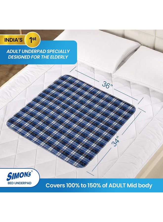 Simon's وسادة تحت السرير القابلة لإعادة الاستخدام من سيمون للبالغين، امتصاص قوي بحجم كبير 34 × 36 بوصة | تصميم 4 طبقات مقاوم للتسرب يحمي الأسطح لمرضى السلس - مربعات زرقاء | عبوة من 1 - Image 3