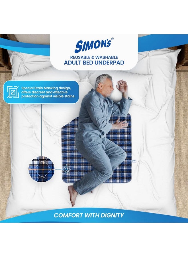 Simon's وسادة تحت السرير القابلة لإعادة الاستخدام من سيمون للبالغين، امتصاص قوي بحجم كبير 34 × 36 بوصة | تصميم 4 طبقات مقاوم للتسرب يحمي الأسطح لمرضى السلس - مربعات زرقاء | عبوة من 1 - Image 2