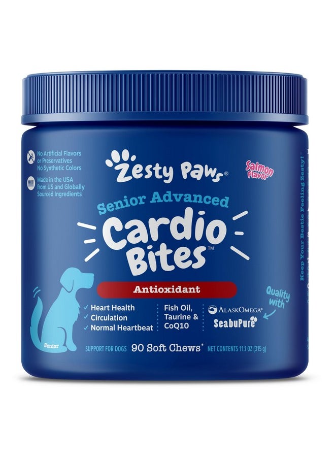 Zesty Paws Cardiovascular Support For Dogs  Taurine For Dogs, Coq10 For Dogs, L Carnitine & Sea Buckthorn For Senior Dog Heart Health  Alaskomega Fish Oil Omega 3  Senior  Salmon  90 Count  - Image 1