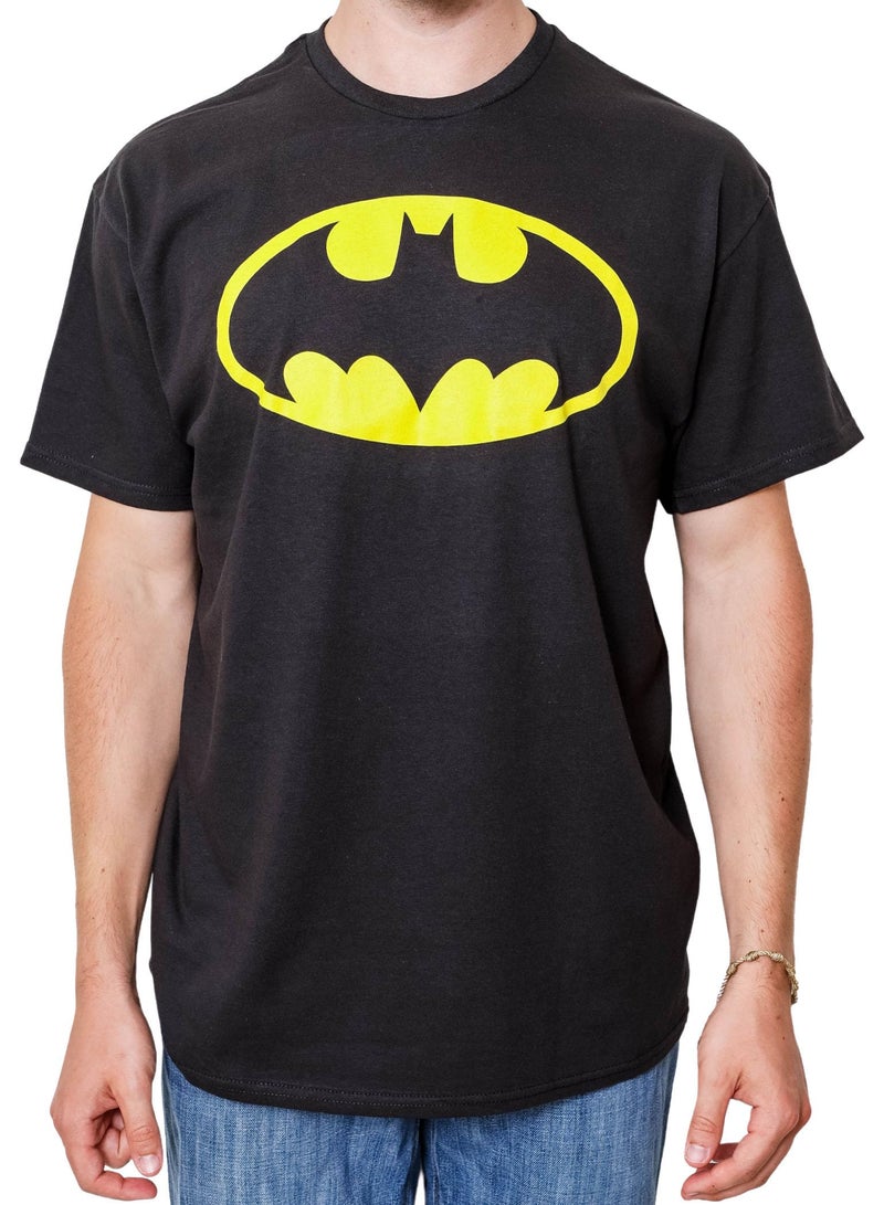 BATMAN 89 Logo Yellow Symbol Justice League Costume Adult T-Shirt.(LG, Black) - Image 1