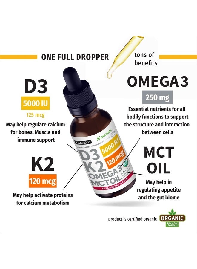 nusava (2 Pack) Organic Vitamin D3 K2 Drops w MCT Oil Omega 3, Maximum Strength, 5000 IU, No Fillers, Non-GMO Liquid D3 for Faster Absorption, Immune Support (Strawberry, 2 Fl Oz) - Image 3