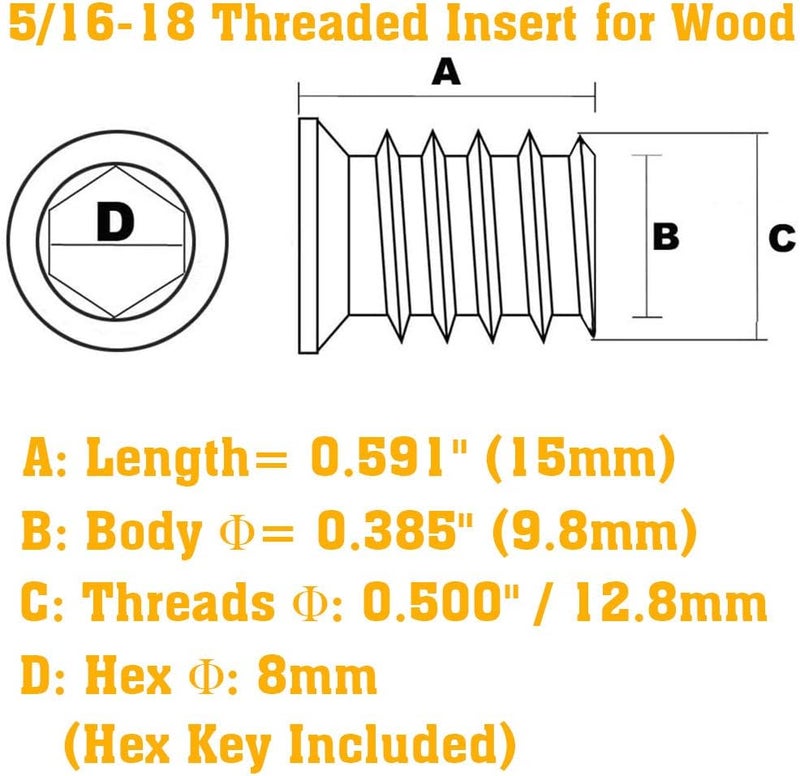 Sprite Science 5/16-18 Threaded Inserts for Wood 15mm Length Furniture Screw in Threaded Insert Nuts 40 Pieces - Image 2