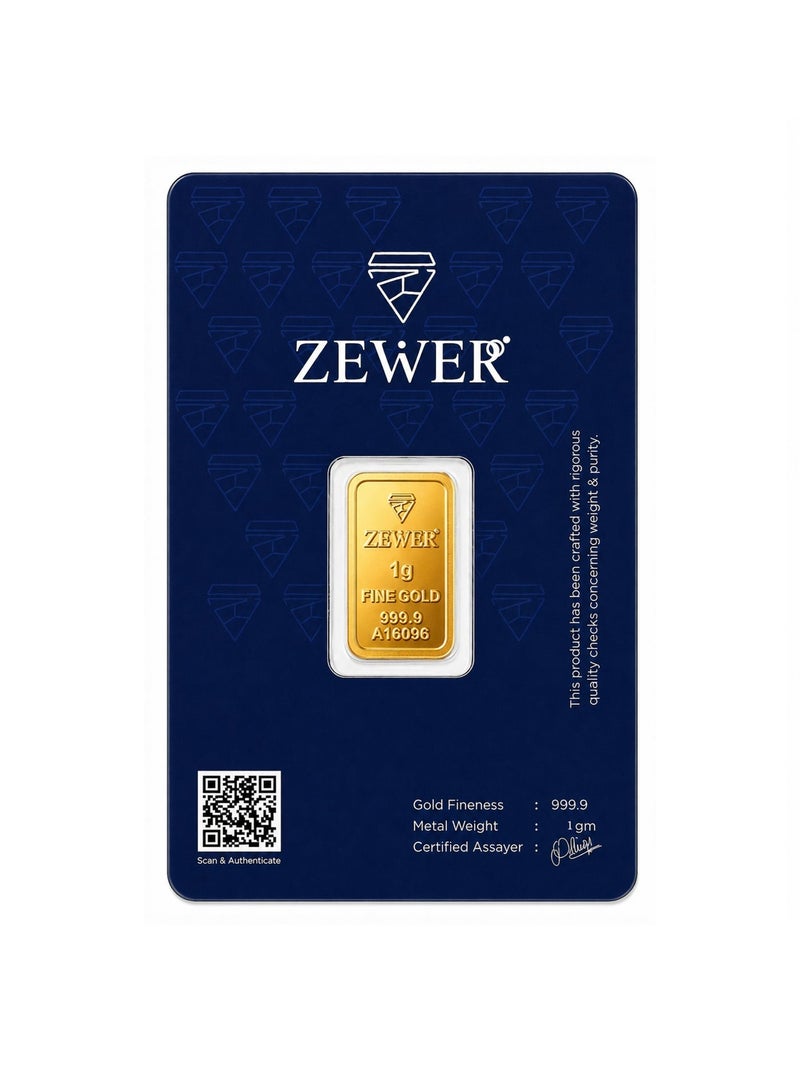 Zewer 2.5g 999.9 Fine Gold Bar with Flower Design - Image 1