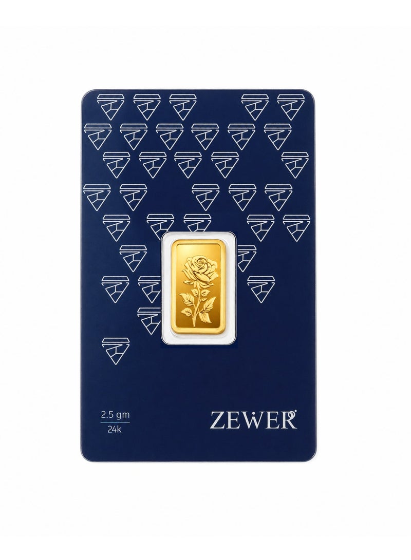 Zewer 2.5g 999.9 Fine Gold Bar with Flower Design - Image 2