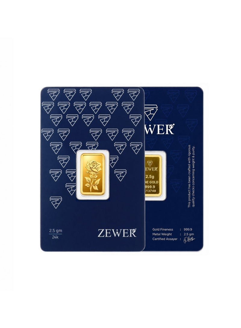 Zewer 2.5g 999.9 Fine Gold Bar with Flower Design - Image 3