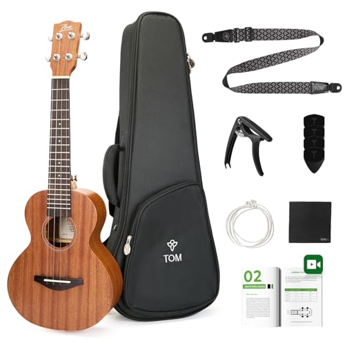 TOM 23" Sapele Concert Ukulele – Includes Quick Locking Strap On Ukulele Beginner Kit, Ukelele for Professional Adults, Beginner & Kids, Rich Tone with D’Addario Strings, (23" Concert) - Image 1