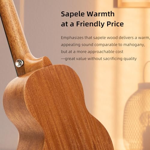 TOM 23" Sapele Concert Ukulele – Includes Quick Locking Strap On Ukulele Beginner Kit, Ukelele for Professional Adults, Beginner & Kids, Rich Tone with D’Addario Strings, (23" Concert) - Image 3